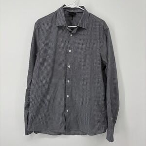 Emporio Armani Dress Shirt Mens XL Black Wing Logo Long Sleeve Button Front